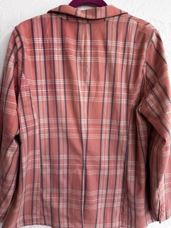 LC Lauren Conrad Plaid Blazer XL Rust Orange Oversized Spring Jacket - Picture 3 of 8